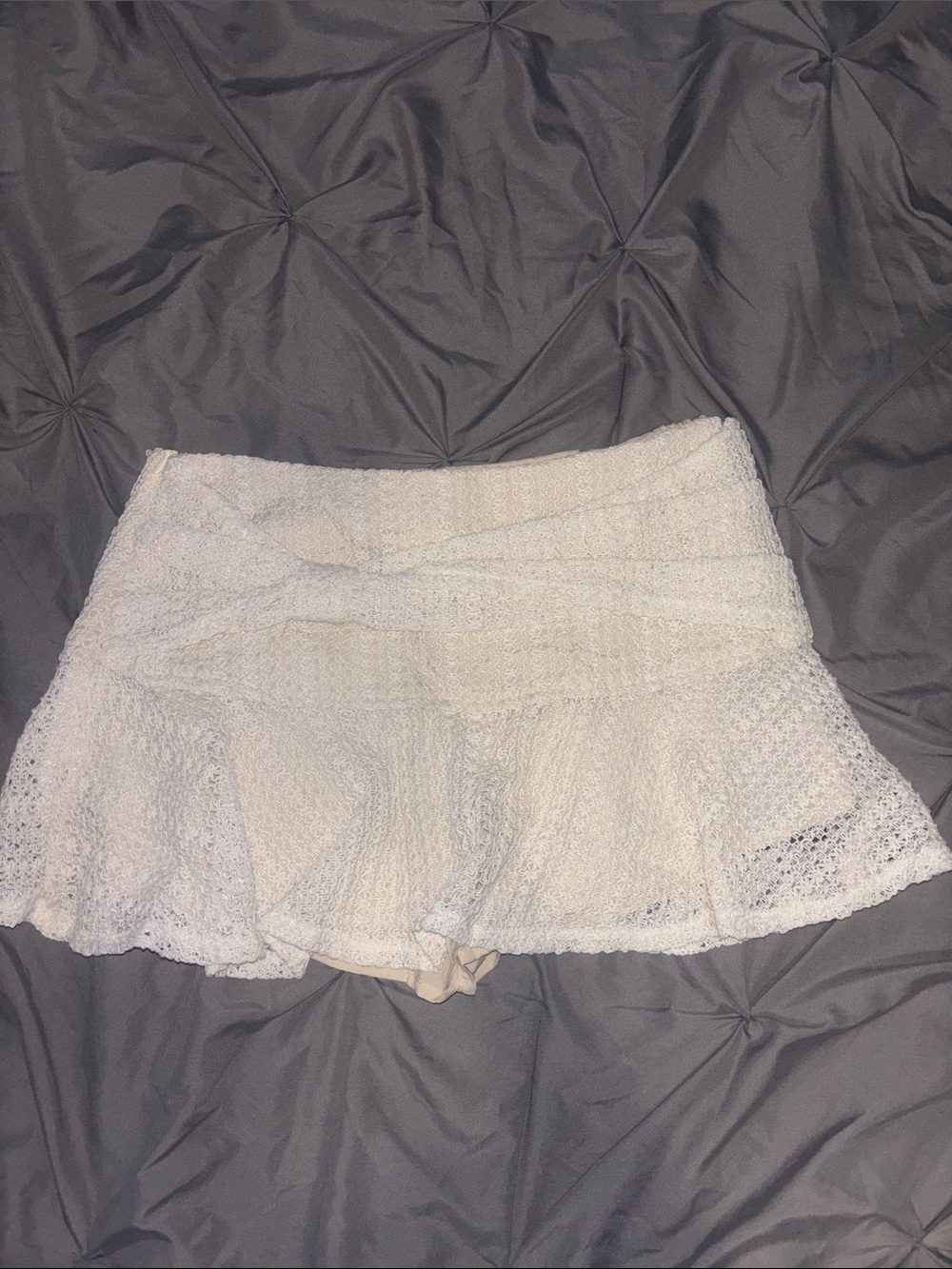 White Crochet Mini Skirt with Flared Hem